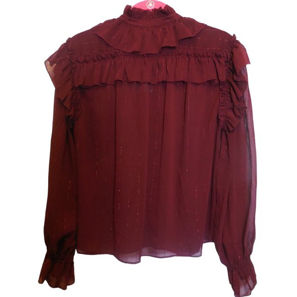 Blouse NWT SMALL ruffled gothic style see-through chiffon long sleeve dressy top - Picture 4 of 10